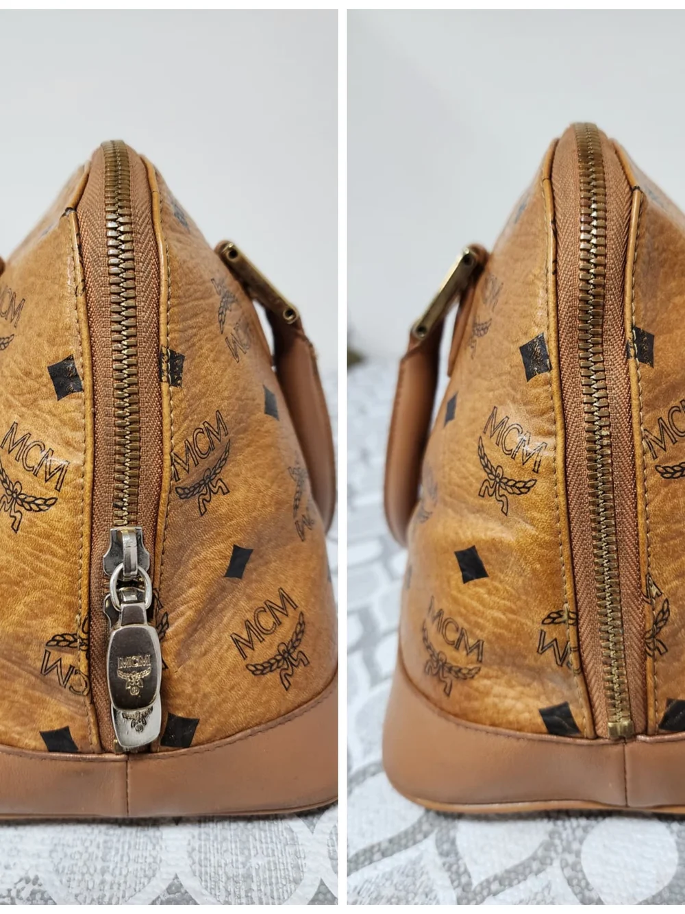 MCM Visetos Heritage Bowler Medium Shoulder Bag Brown
